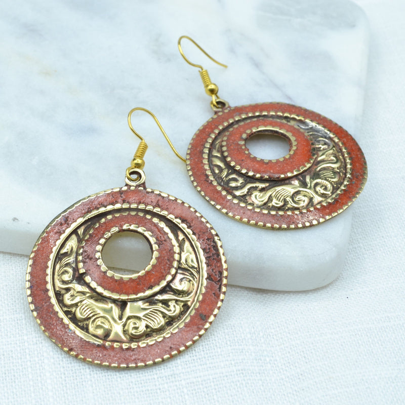 Brass Coral Tibetan Earrings Earrings Tibet Gift Corner