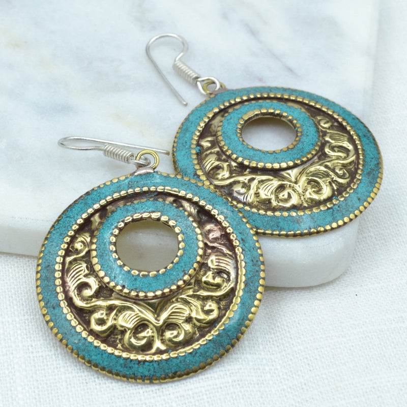 Brass Turquoise Earrings Earrings Tibet Gift Corner