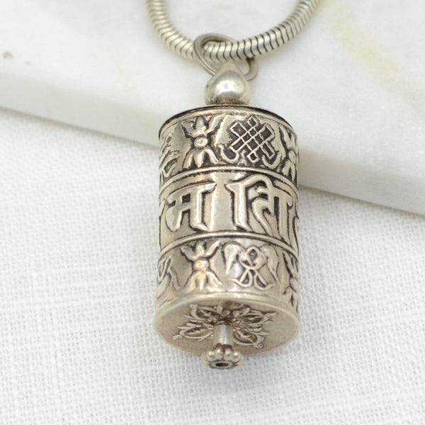 Prayer Wheel Silver Necklace - Main Image