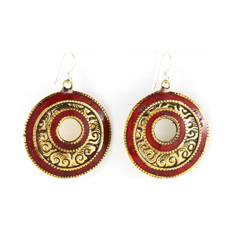 Brass Red Earrings Tibet Craft Corner