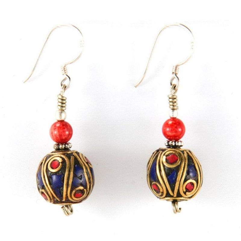 Round Inlay Lapis Red Earrings Tibet Craft Corner