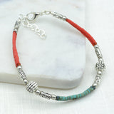 Coral & Turquoise Tibetan Bracelet