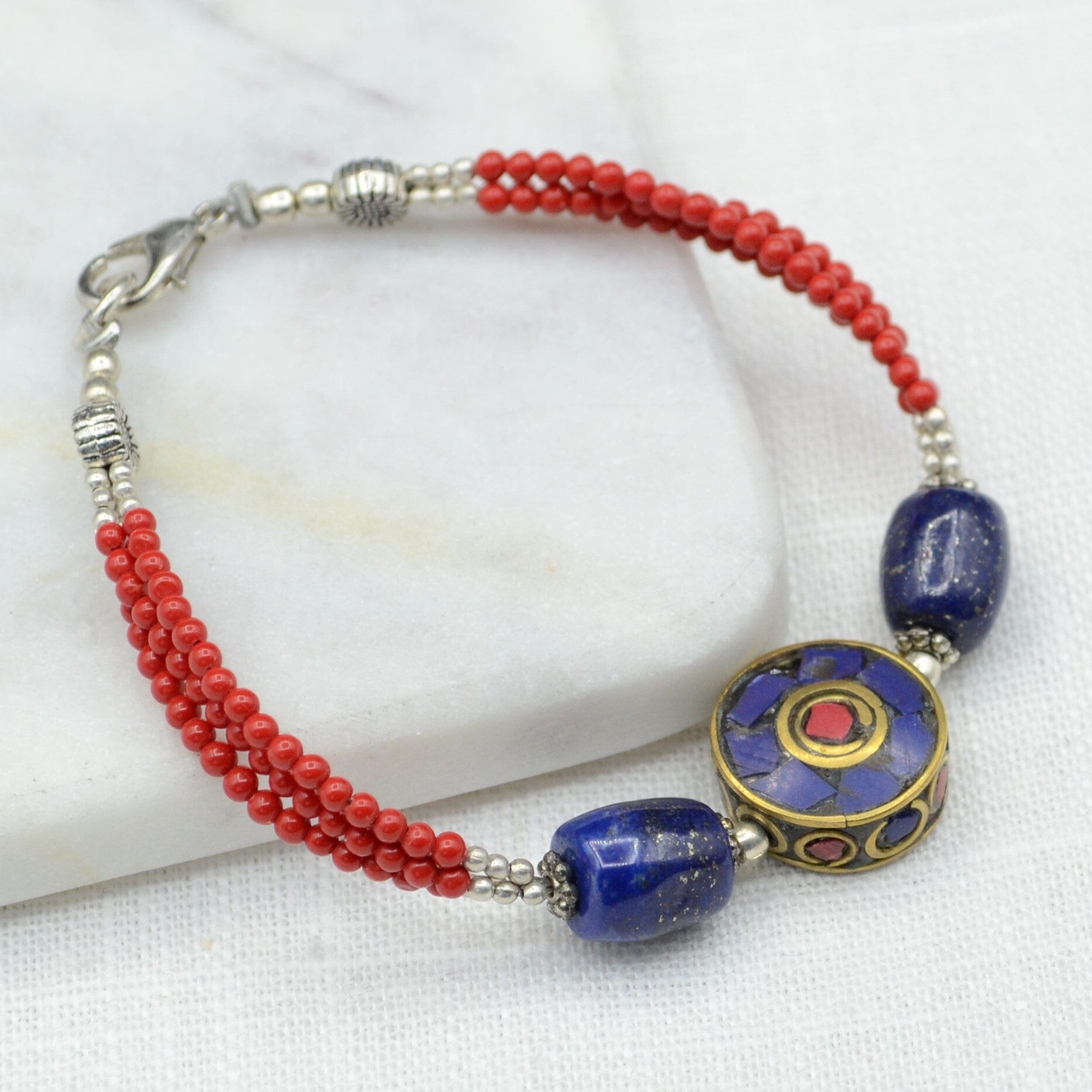 Coral with Round Flat Bead Tibetan Bracelet Bracelet Tibet Gift Corner 