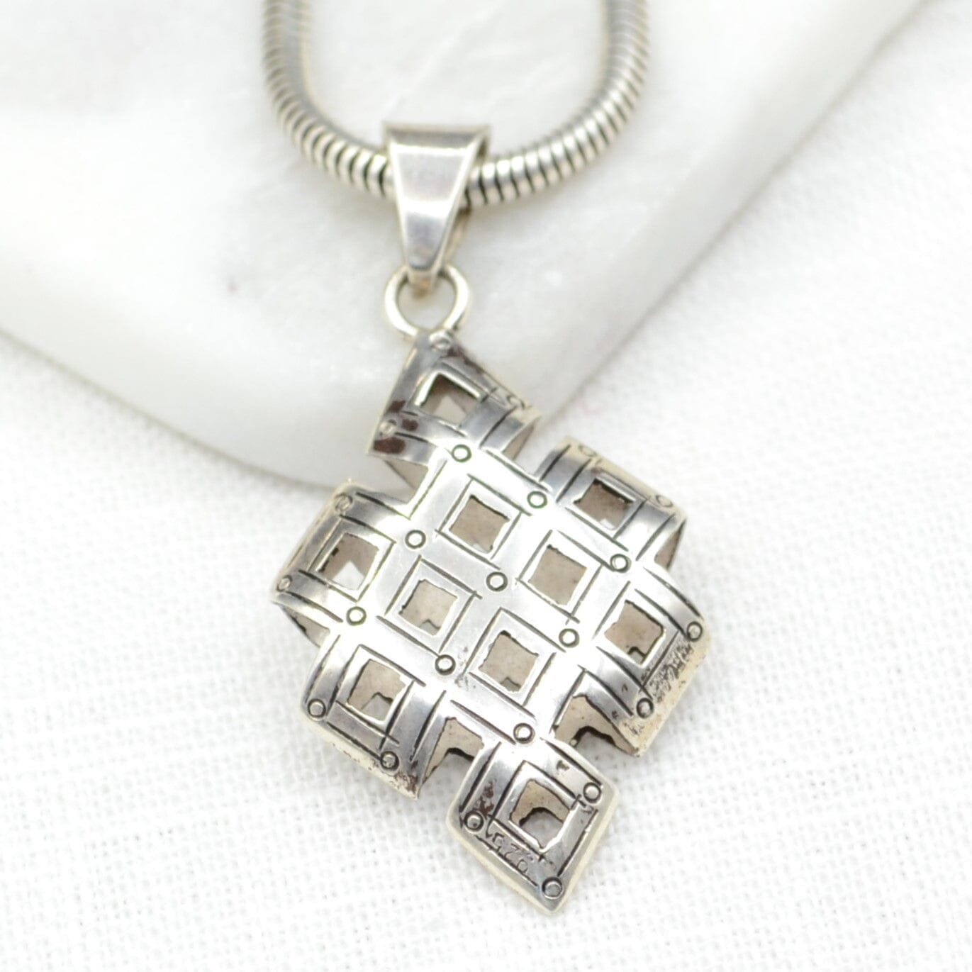 Hollow Etched Endless Knot Silver Necklace Pendant Yak & Yeti 