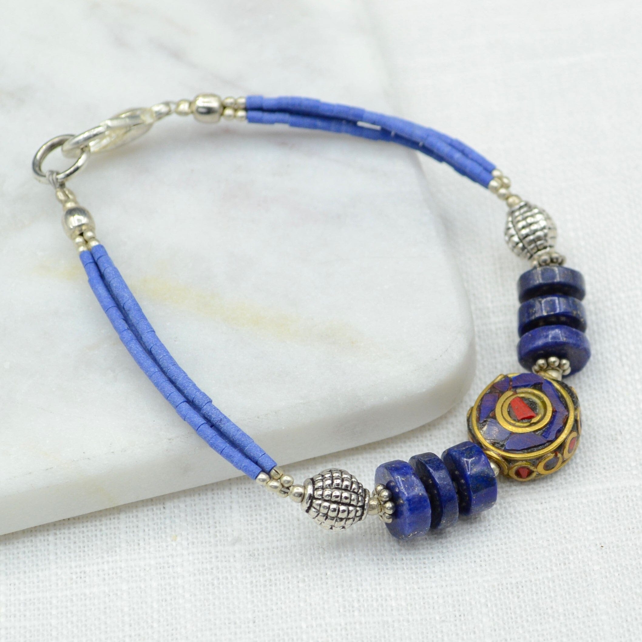 Lapis with Round Flat Bead Tibetan Bracelet Bracelet Tibet Gift Corner 