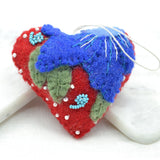 Red Heart with Blue Flower Christmas ornament Nuptse Craft 