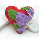 Red Heart with Purple Flower Christmas ornament Nuptse Craft 