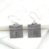 Square Etched Lotus Silver Earrings