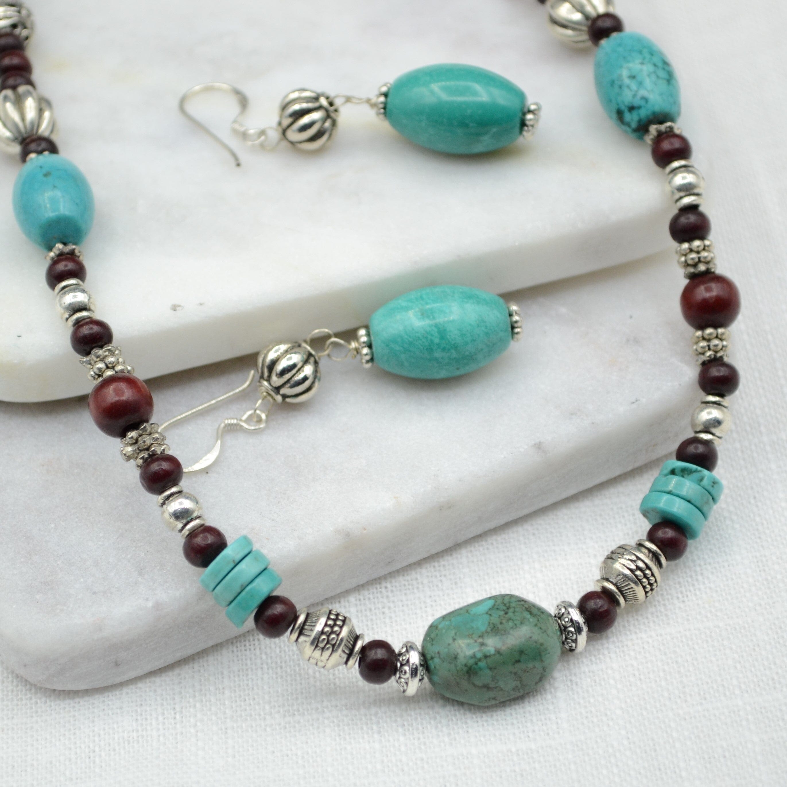 Tashi Wood & Turquoise Necklace Necklace Langtang Designs 