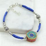 Tibetan Lapid Bracelet with Round Flat Turquoise & Lapis Bead Bracelet Beads for Life 