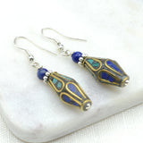 Turquoise & Coral Cone Earrings with Coral Bead