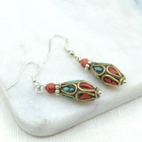 Turquoise & Coral Cone Earrings with Coral Bead Earrings Beads for Life 