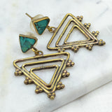 Turquoise Triangles Brass Earrings Earrings Tibet Gift Corner 