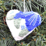 White Heart with Blue Flower Christmas ornament Nuptse Craft 