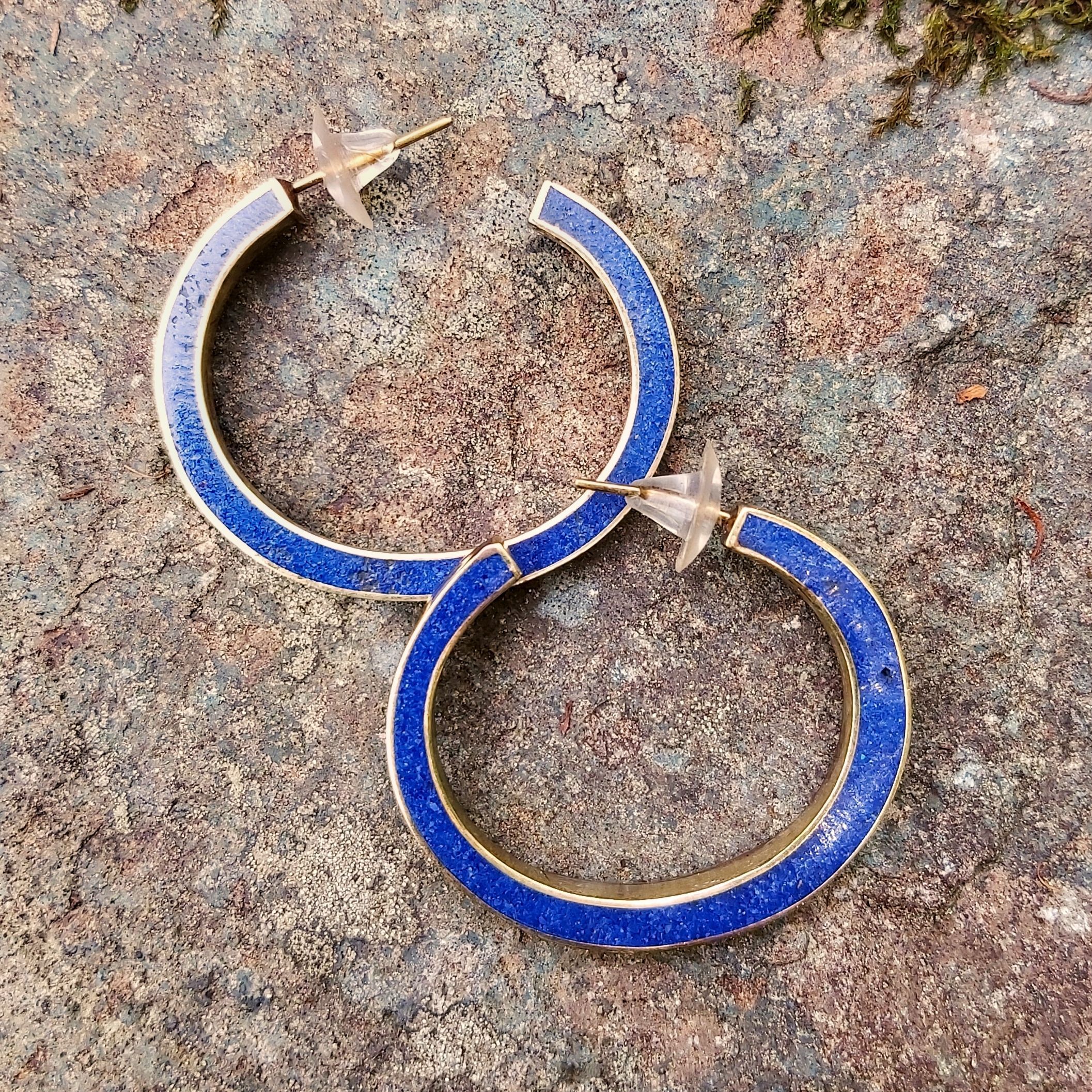 Bold Hoop Inlay Lapis and Brass Earrings Earrings Tibet Gift Corner 
