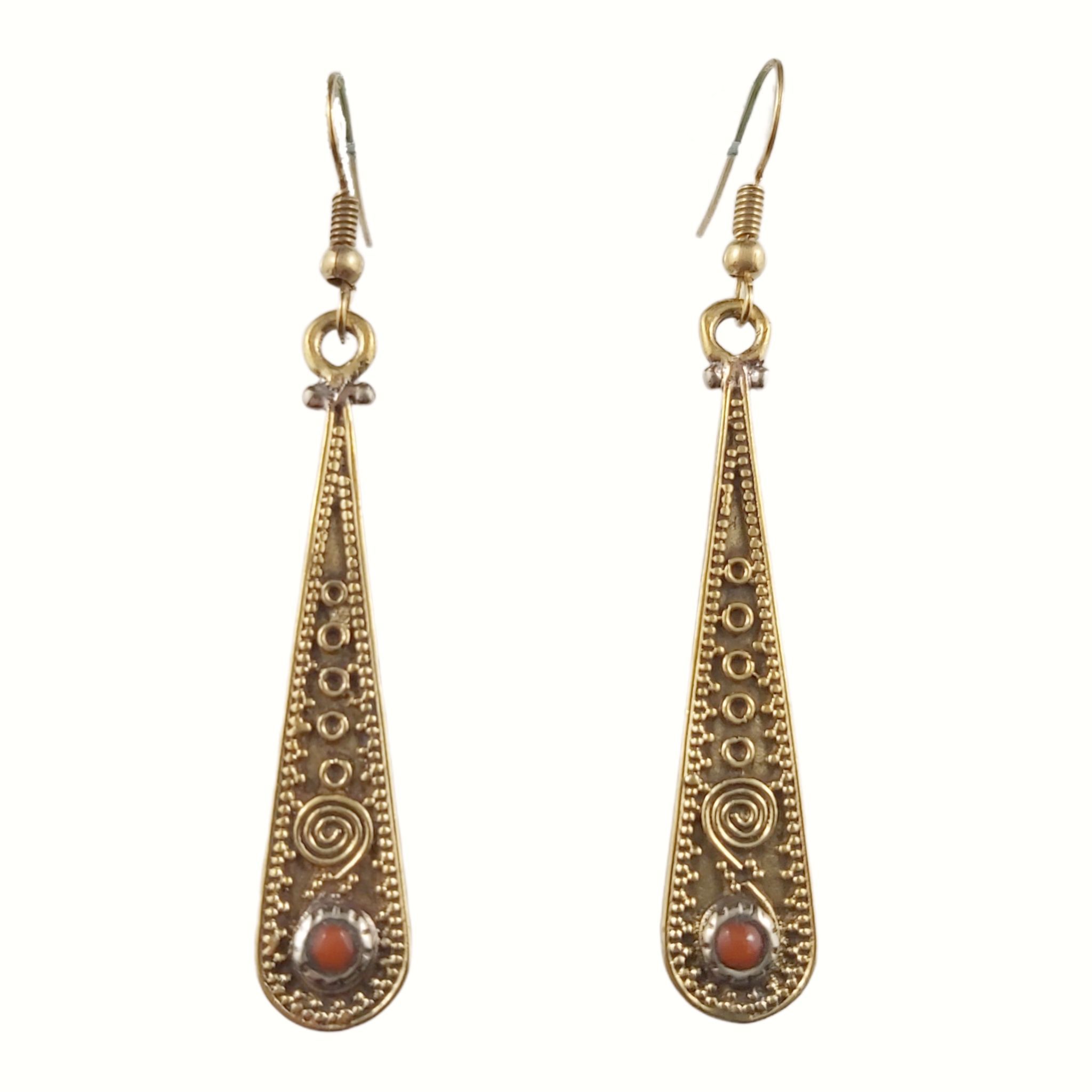 Brass Drop Coral Earrings Tibet Craft Corner 