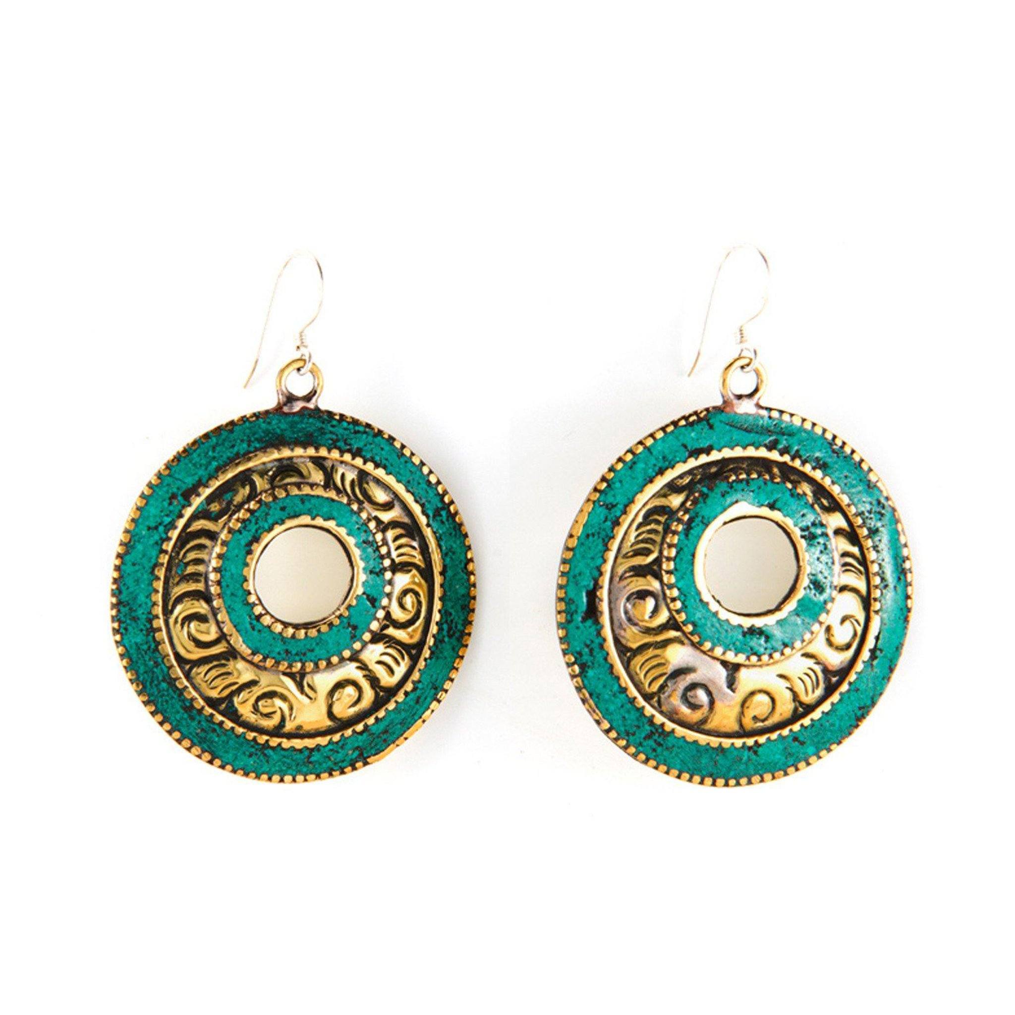 Brass Turquoise Earrings Tibet Craft Corner 