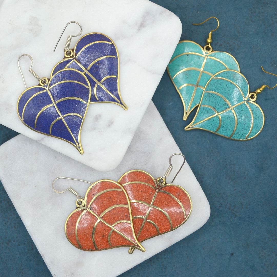 Leaf Turquoise Brass Earrings Earrings Tibet Gift Corner 