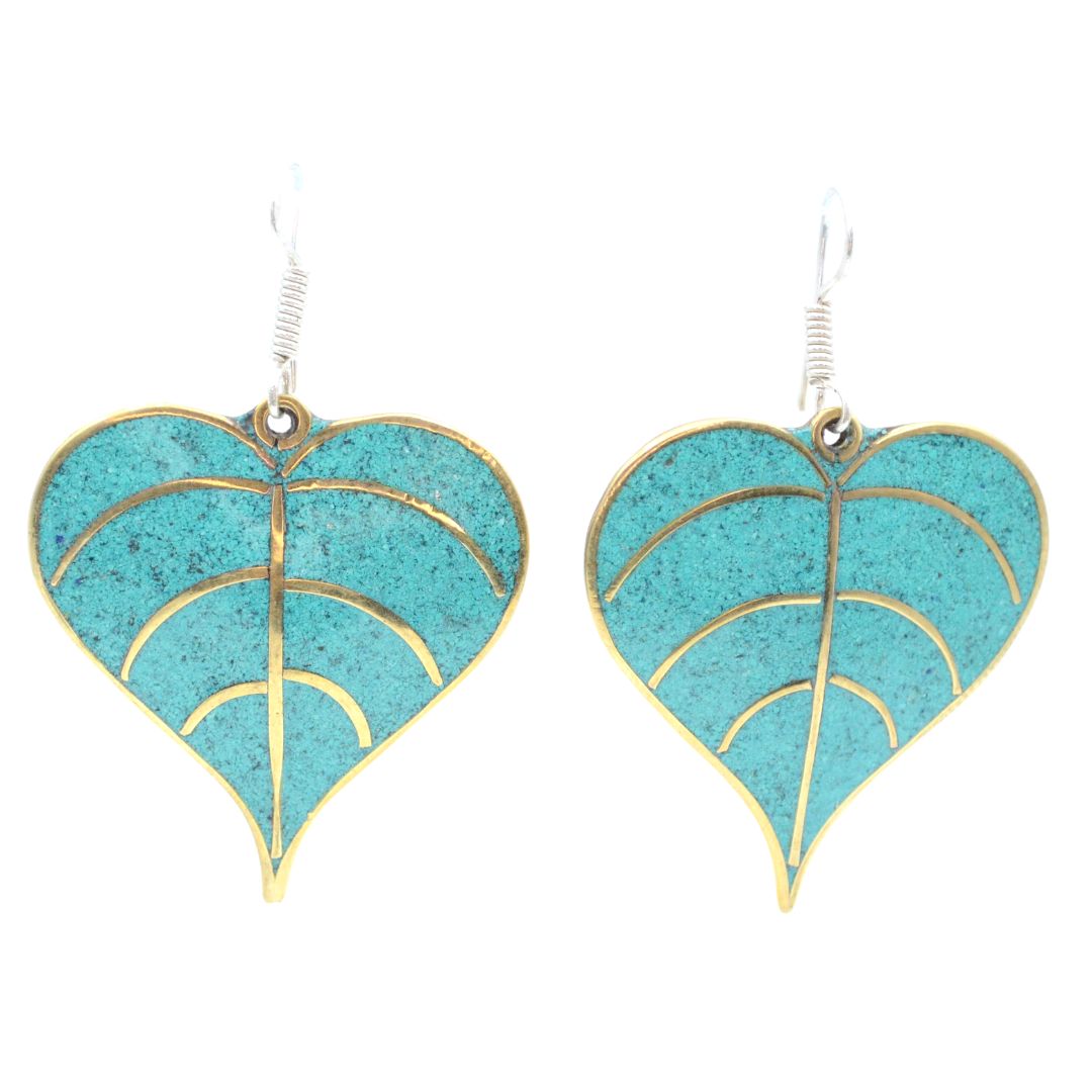 Leaf Turquoise Brass Earrings Earrings Tibet Gift Corner 