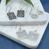 Square Etched Lotus Silver Earrings Earrings Millenium 