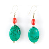 Turquoise Oval Red Earrings Tibet Craft Corner 