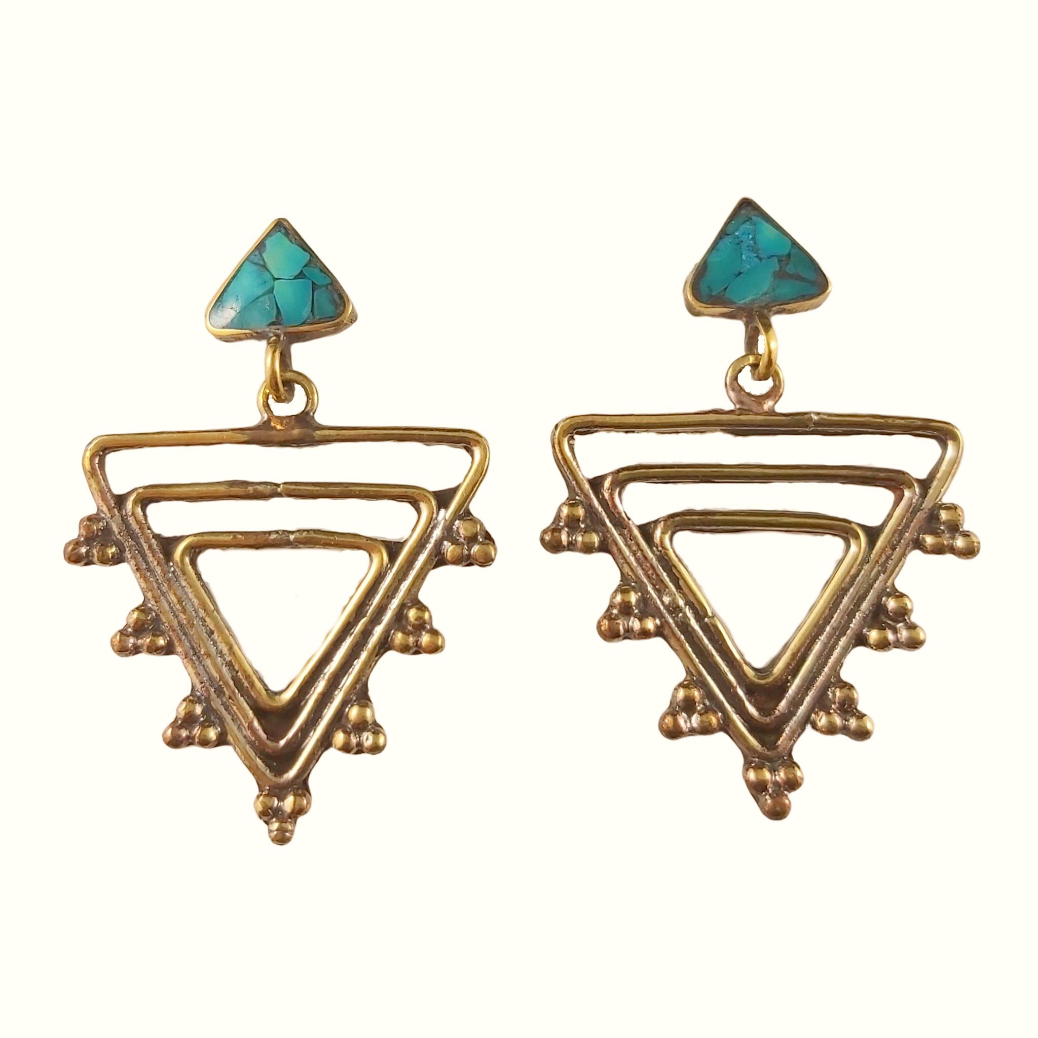 Turquoise Triangles Earrings Tibet Craft Corner 